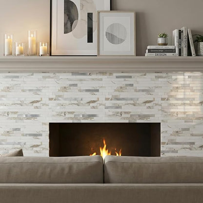 Yipscazo 2026 New Upgrade Peel and Stick Backsplash, Stick on Backsplash Tiles for Kitchen, Bathroom, Fireplace (10 Sheets, Polished White with Gold)