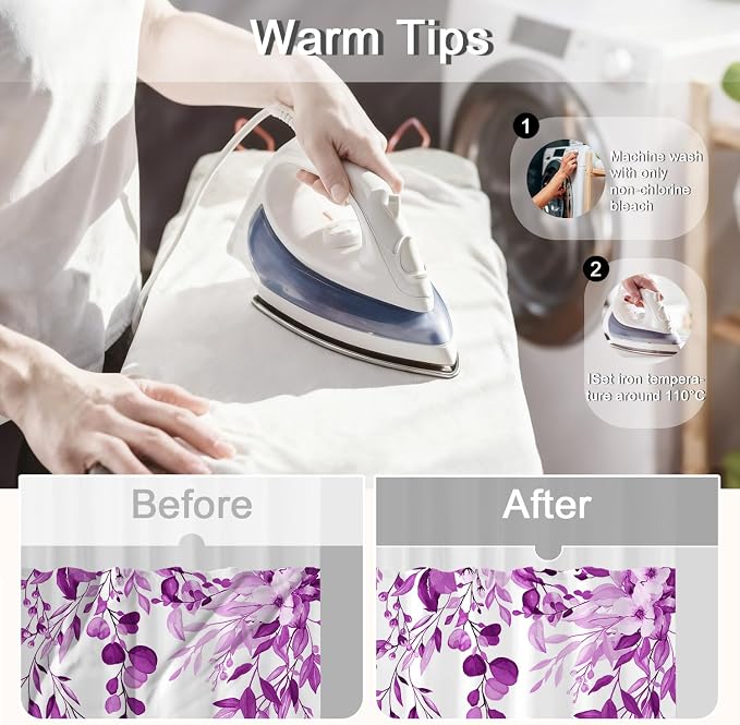 No Hook Shower Curtain and Liner Set, Purple Eucalyptus 71x84 | Floral Design, with Snap in Liner, See-Through Top Window, Waterproof, Machine Washable, Quick-Drying, for Hotel Bathroom