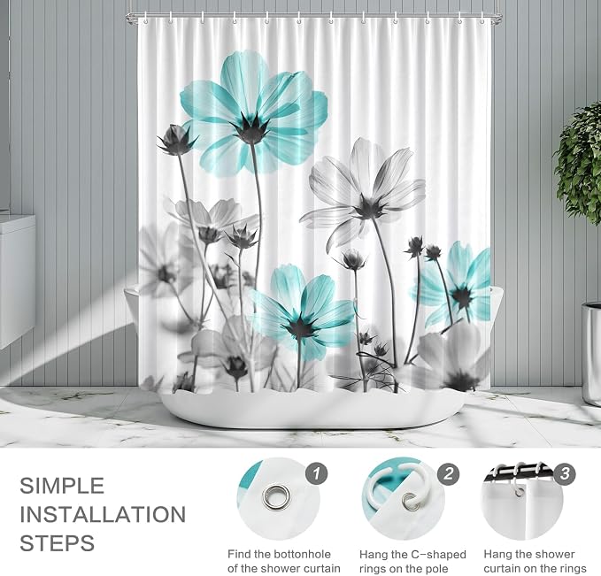 Rustic Floral Shower Curtain, Daisy Shower Curtain Watercolor Painting Farmhouse Waterproof Shower Curtain Sets with 12 Hooks Polyester Fabric Machine Washable Decor Bath Curtain, Retro Daisy