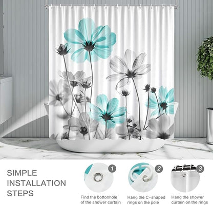 Rustic Floral Shower Curtain, Daisy Shower Curtain Watercolor Painting Farmhouse Waterproof Shower Curtain Sets with 12 Hooks Polyester Fabric Machine Washable Decor Bath Curtain, Retro Daisy