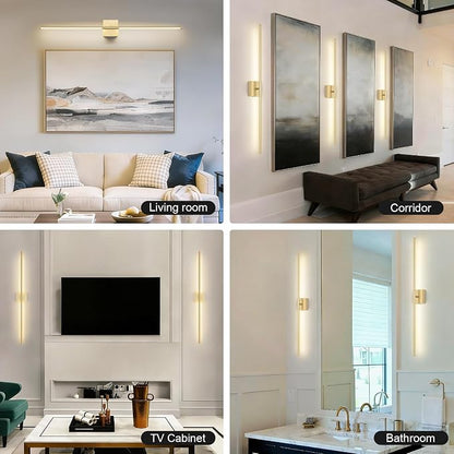 Battery Operated Wall Sconce, 3000K-6000K Dimmable Gold Wall Lights with Remote Control, Timable LED Wireless Wall Sconces, 350° Ratate for Bathroom, Living Room, Hallway 39.4 Inch 1 Pack