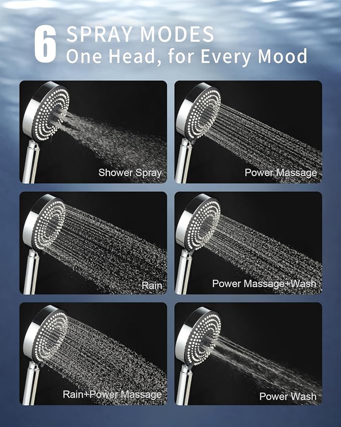 OFFO Handheld Shower Head with Filter, 20 Stage Shower Head with Filters for Hard Water, 6 Modes High Pressure Shower Head to Remove Chlorine, Chrome