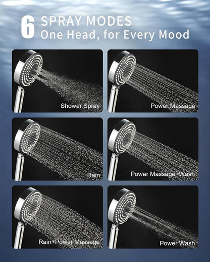 OFFO Handheld Shower Head with Filter, 20 Stage Shower Head with Filters for Hard Water, 6 Modes High Pressure Shower Head to Remove Chlorine, Chrome