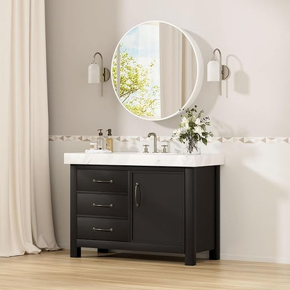 30 x 30 Inch Round White Mirror Medicine Cabinet Surface Mounted, Circular Modern Bathroom Medicine Cabinet with Mirror, Metal Framed Medicine Cabinets with Tempered Glass Mirror