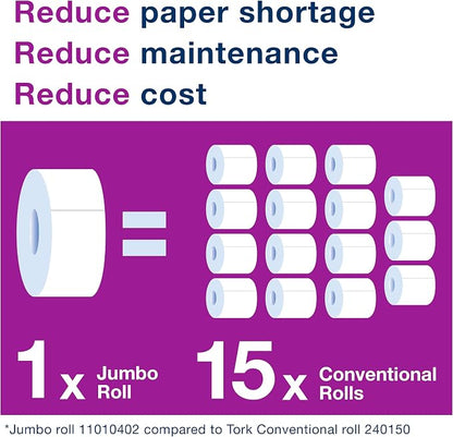 Tork Jumbo Toilet Paper Roll White T1, 2-ply, 6 x 1600 feet, 12021502 | Advanced, 6 Count (Pack of 1)