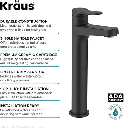 KRAUS Indy Bathroom Faucet for Vessel Sink in Matte Black, KVF-1410MB