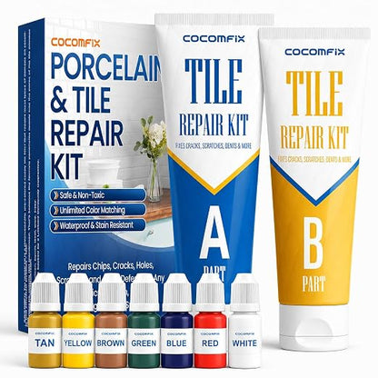 Tile Repair Kit, Ceramic & Porcelain Tile Chips & Cracks Repair-Color Match | Strong-Bond Epoxy Filler for Floor, Wall & Shower Tile, Acrylic & Fiberglass; Repairs Holes, Chips, Cracks & Scratches