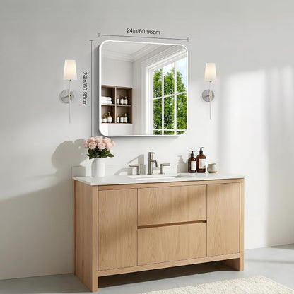 BONEWEI White Bathroom Mirror,24x24 inch Wall Mirror for Bathroom Wall Mounted,Rectangle Mirror for Bathroom Over Sink,Modern Frame Round Corner for Living Room,Bedroom Entryway,Horizontal/Vertical