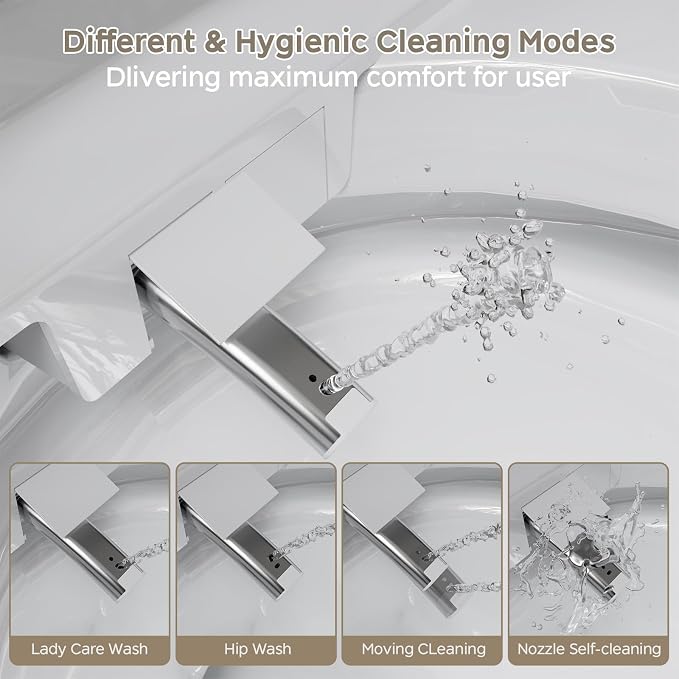 Smart Toilet with Bidet Built In ADA Height 17.7", 1.28GPF Power Flush, One Piece Bidet Toilet Design with Heated Seat, Voice Control, Remote Control, Foam Shield, Tankless Modern Toilet BSJ