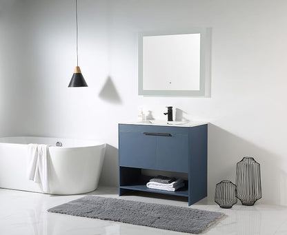 Phoenix 36 Inch Bathroom Vanity with Sink – Modern Design, Soft-Close Doors, Storage Drawers, Durable Build – Navy Blue Vanity for Small Bathrooms (Full Assembly Required)