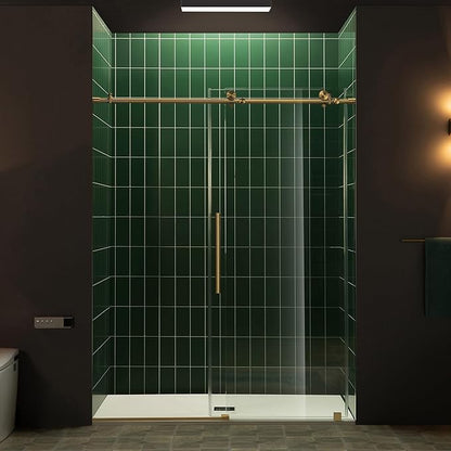 Woodbridge 57.5-60" W x 80" H Frameless Single Sliding Soft-Close Shower Door with Tempered Glass & Explosion Proof Film in Brushed Gold Finish