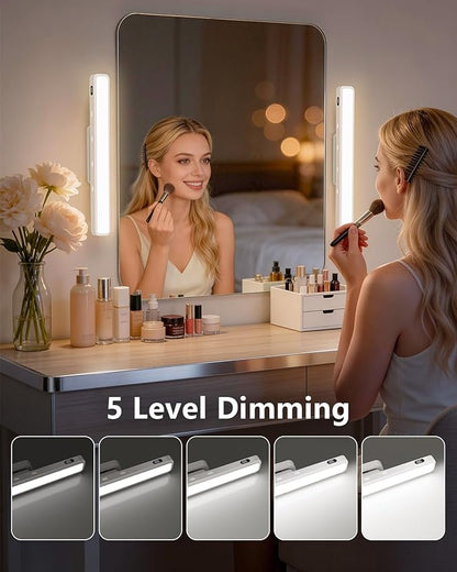 WILLED 3W Rechargeable Vanity Lights for Mirror with Remote Control，Eye-Friendly Mirror Lights Stick on,Adjustable Color Temperatures Makeup Light with Battery Display for Bedroom, Bathroom(2 Pack)