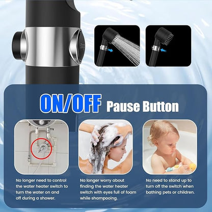 Filtered Shower Head with Handheld, High Pressure Showerhead | 4 Spray &Pause Switch Upgraded Anti-clog Nozzles for Shower Head with 59" Explosion-Hose &Bracket for Hard Water & Pets,Black