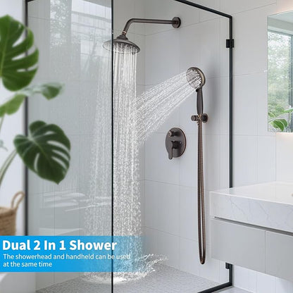 EMBATHER Shower Faucets Sets Complete with 3 Setting High Pressure Shower Head, Bathroom Wall Mounted Rainfall Shower Fixtures with 8-Mode Handheld Spray, Oil Rubbed Bronze