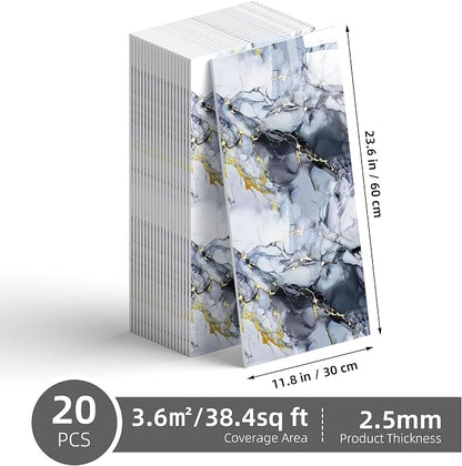 20 Pack 11.8"x23.6" Peel and Stick Backsplash Wall Panels, Self Adhesive Waterproof Back Splash Marble Tiles for Kitchen Bathroom, TV Walls, Living Room Blue (Not Real Tiles)