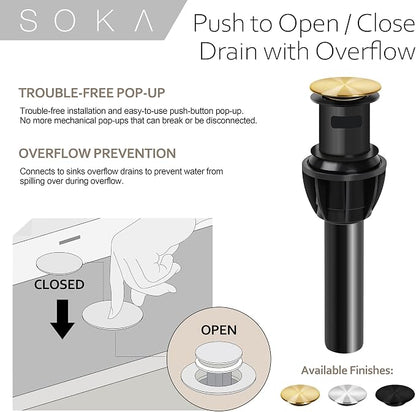SOKA Centerset Bathroom Faucet 2 Handles 4 Inch Commercial Hand Sink Touch Faucets 3 Hole Bathroom Sink Faucet Gooseneck, Gold