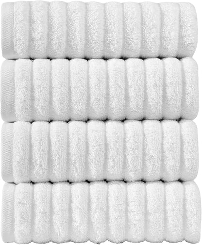 Elegant Comfort Luxury 100% Turkish Cotton Corduroy Ribbed 4 Pack Hand Towel Set 16 x 28 Inch - Absorbent, Super Soft, Quick Dry, Premium Towels for Bathroom, Gym, Spa and Hotel Use, White