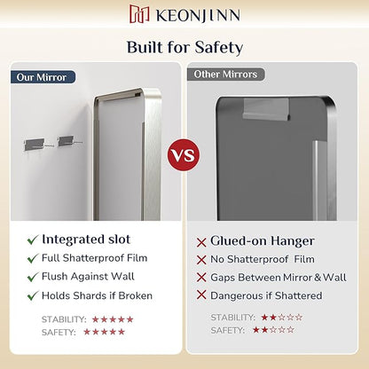 Keonjinn 24 x 30 Inch Brushed Nickel Bathroom Mirrors for Over Sink, Rounded Rectangle Silver Bathroom Vanity Mirror, Farmhouse Mirror for Wall, HD Tempered Glass, Anti-Rust Aluminum Alloy Mirror