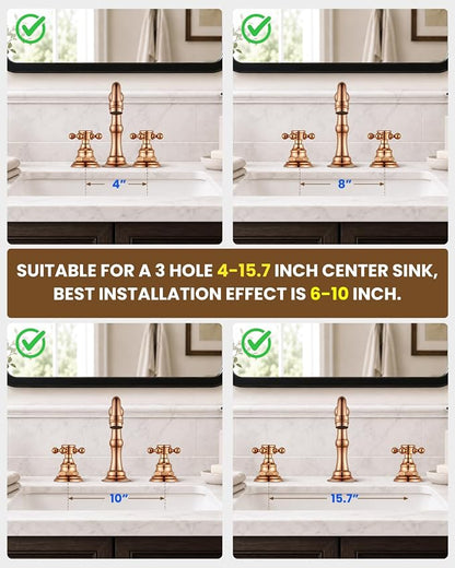 gotonovo 3 Hole 8’’ Widespread Bathroom Sink Faucet Rose Gold | Vintage Bathroom Faucet,2 Cross Handle,6-16’’ Sink,Vanity,Basin,RV,Farmhouse,SUS304,24’’ cUPC Hose Pop Up Drain,Deck Mount
