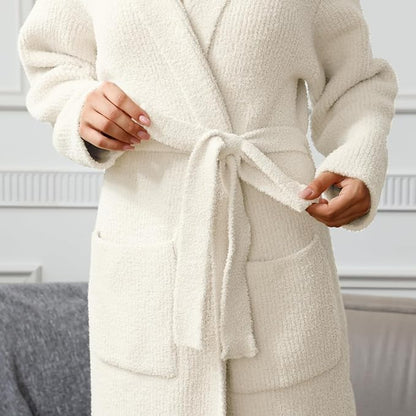 MH MYLUNE HOME Ultra Soft Robe With Pockets, Spa Bathrobe Loungewear Calf-Length, Plush Fuzzy Fluffy Wrap Robe for Women