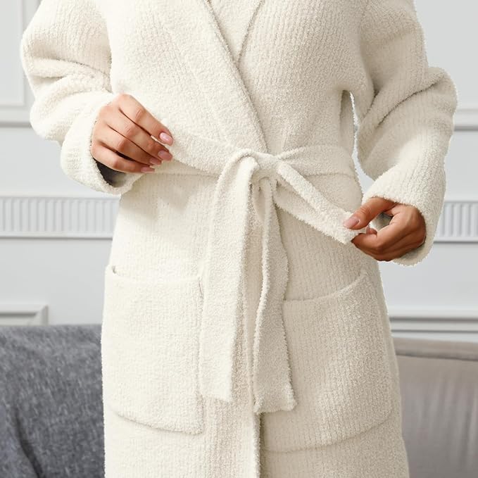 MH MYLUNE HOME Ultra Soft Robes for Women with Pockets, Womens Robe Plush | Hooded House Robes for Women Calf-Length, Spa Bath Robe, Cozy Comfy Fluffy Fuzzy Robe for Women, Womens Bathrobe