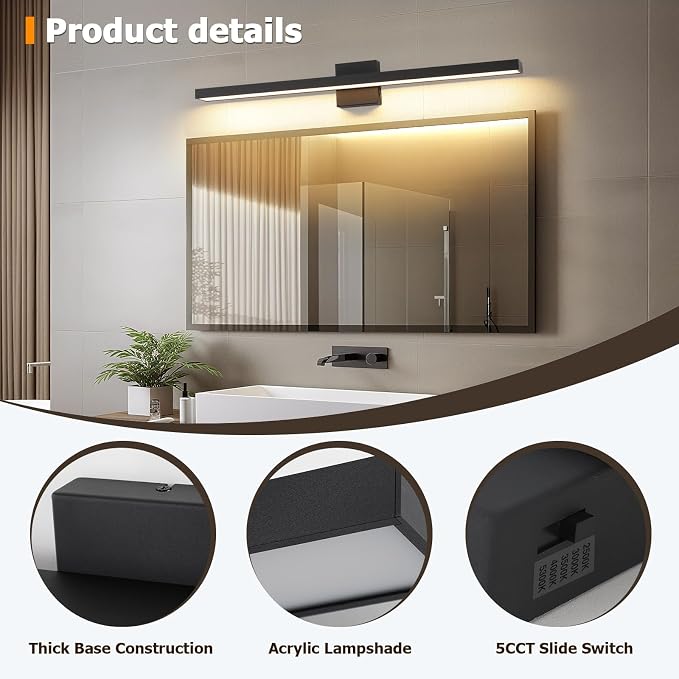 Black Vanity Light for Bathroom Dimmable 5CCT Bath Light Fixtures | Modern Vanity Light Bar 32.28 inch LED Wall Lamp
