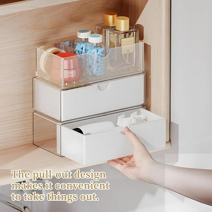 3 Tier Medicine Cabinet Organizer and Storage,Stackable Bathroom Medicine Organizer with Removable Dividers, Plastic Vanity Storage,White