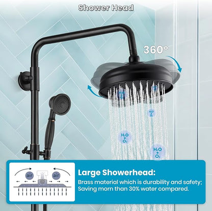 gotonovo Exposed Shower System Wall Mount,Oil Rubbed Bronze,Metal Handheld | 8” Rain Shower Head Faucet Set Fixtures,2 Function,Two Cross Handle,Height Adjustable,for 5-6.7" Hole,Indoor Victorian Retro