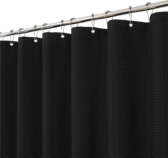 Black 256GSM Waffle Weave Shower Curtain, 72"x84" | Extra Long with Weighted Hem & Rustproof Grommets-Water-Repellent Polyester, Hotel Spa Style for Bathroom,RV,Apartment