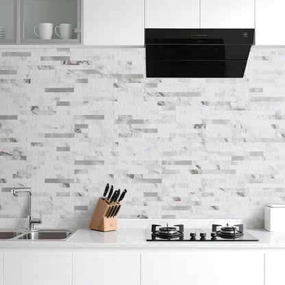DICOFUN 2 Sheets White Marble Peel and Stick Backsplash Tile, Faux Stone PVC Mixed Metal Stick on Backsplash Kitchen Wall Tiles
