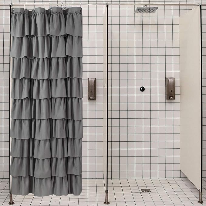 Gray Ruffle Shower Curtains For Bathroom, 36x72 Inch, Farmhouse Chic Look | Handcrafted Ruched Ruffles, 36 x 72 inch, Soft Brushed Microfiber, 12 Hooks Inclouded, Machine Washable, Boho Home Decorator