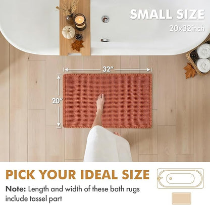 MIULEE Fall Orange Set of 2 Waffle Bathroom Rugs Boho Bath Mat 20x32 Inch | Non Slip, Super Absorbent, Washable, Ultra Soft, Rubber Backed Bath Rugs for Bathroom Floor Tub Shower
