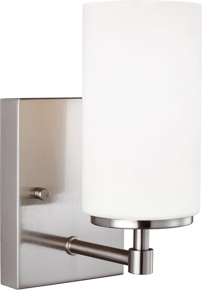 Generation Lighting 4124601-962 Alturas One Light Bath or Wall Sconce with Etched White Inside Glass Shade, Brushed Nickel Finish, 100 Total Watts, 8.75 Inch Height