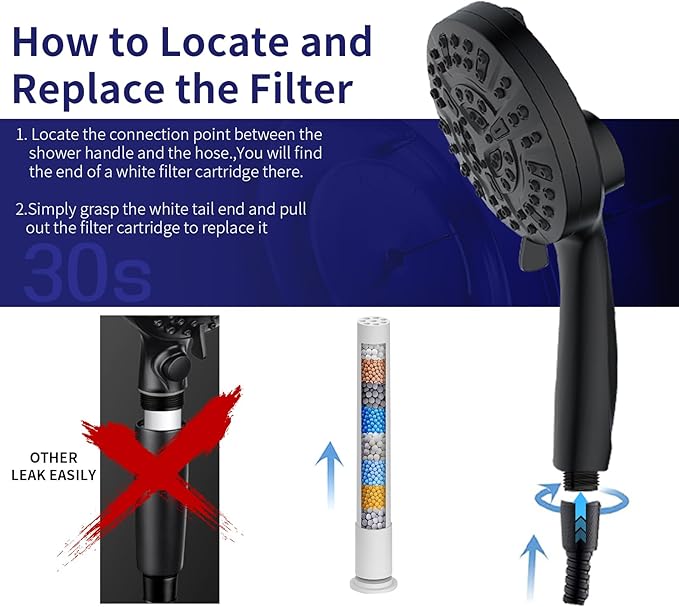 Filtered Shower Head with Handheld, Magnetic Adjustable, Matte black | High Pressure 9 Spray Modes, Hard Water Softener 10-Stage Filtration, Anti-Clog Nozzles, 60-Inch Long Hose
