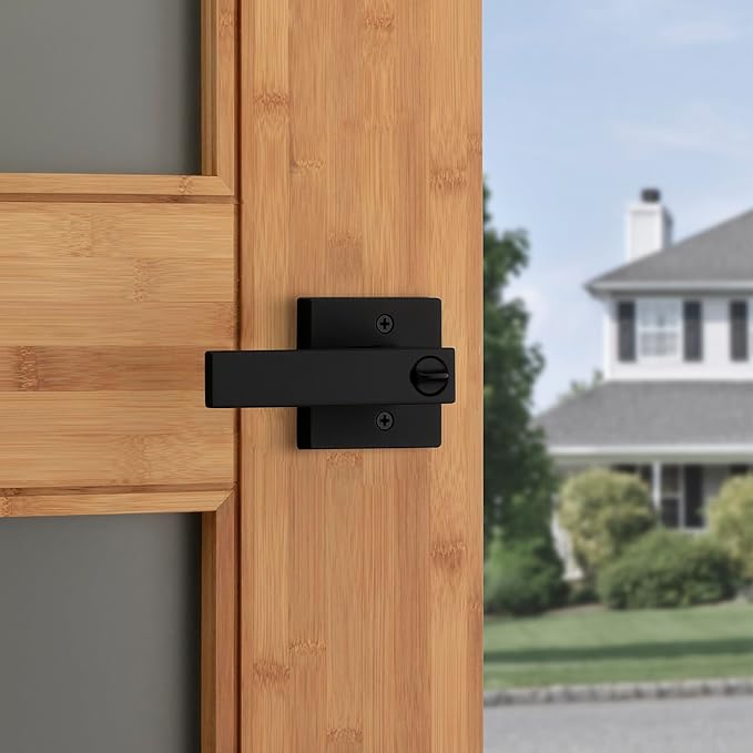 Kwikset Singapore Entry Door Handle with Lock and Key, Secure Keyed Reversible Lever Exterior, For Front Entrance and Bedrooms, Matte Black, Pick Resistant Smartkey Rekey Security and Microban, 4 Pack