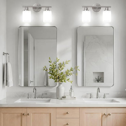 Unicozin 2 Light Bathroom Light Fixtures, Modern Vanity Lights with Milky White Glass Shade, Brushed Nickel Wall Lamp Over Mirror for Bathroom, Living Room, Cabinet, Bedroom, E26 Base