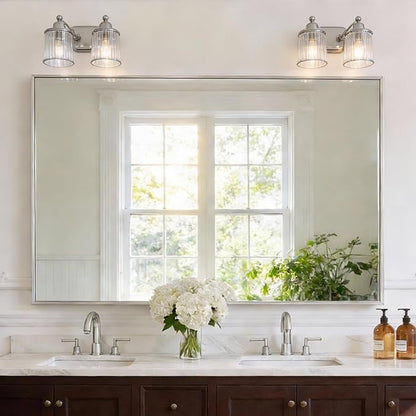 36x55 inch Bathroom Mirror, Silver Rectangle Mirror with Thin Metal Frame, Large Rectangular Wall Mirrors for Bathroom, Living Room, Big Mirror Hang Horizontal/Vertical