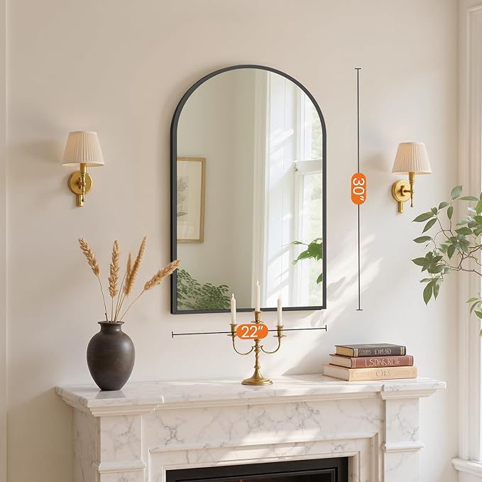 Sweetcrispy 22"x30" Arched Black Bathroom Mirrors for Wall | Bathroom Mirrors for over sink, Metal Framed with HD Shatter-Proof Glass for Entryway, Bedroom, Dressing Room, Home Decor