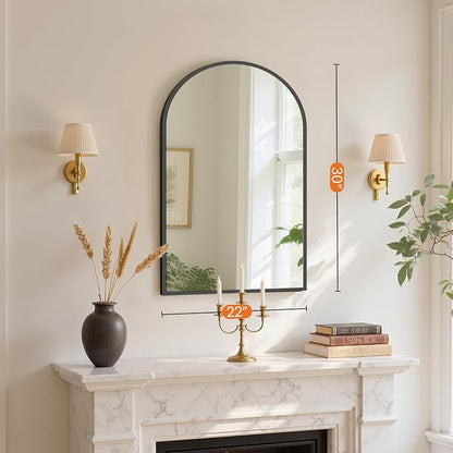 Sweetcrispy 21"x31" Arched Black Bathroom Mirror, Bathroom Mirrors for Over Sink, Modern Wall Mirrors Arch Decorative for Entryway, Bedroom, Vanity,Horizontal or Vertical Hanging
