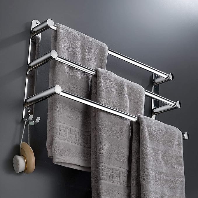 Towel Bars Hanger Freely Retractable 20-30 Inche Stainless Steel 304 Bath Rack Strong 3M Adhesive Bathroom Wall Free mounting Hole-Installing washroom Kitchen Space Saving 3 Bars