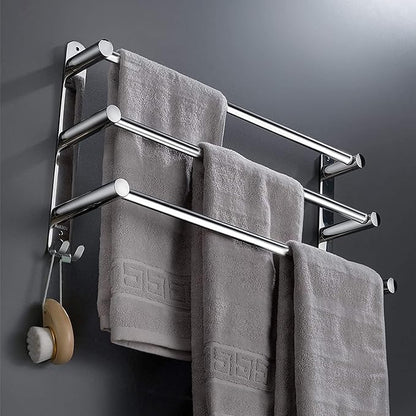 Towel Bars Hanger Freely Retractable 20-30 Inche Stainless Steel 304 Bath Rack Strong 3M Adhesive Bathroom Wall Free mounting Hole-Installing washroom Kitchen Space Saving 3 Bars
