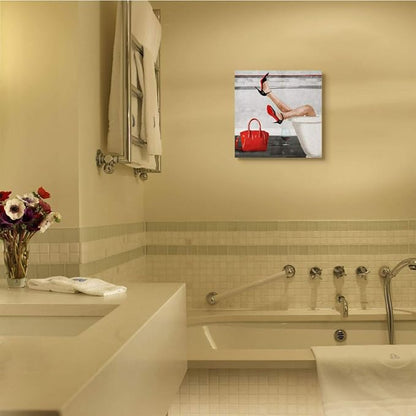 Stupell Industries 'Women's Fashion Bathroom Red Wine Heels'| Canvas Art | Stupell Industries | 17 x 17 Inches, Easy to Hang and Sturdy, Made in USA, by Milli Villa