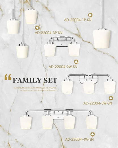 Bathroom Light Fixtures Over Mirror, 2-Light Brushed Nickel Vanity Lighting Fixtures with Milk White Glass, Vintage Farmhouse Wall Sconces Lighting, AD-22004-2W-SN