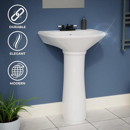 Renovators Supply Manufacturing Ondine Space Saving 16" W x 33" H x 14.5" Proj. Small Bathroom Pedestal Sink, Vitreous China, with Overflow, Compatible with 4 in. Centerset Faucets