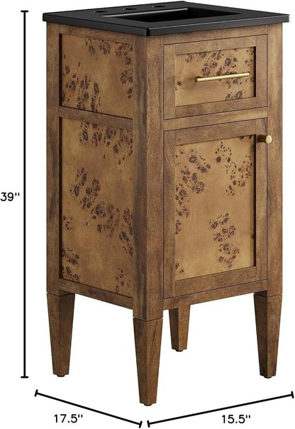 Modway Elysian 18" Burl Wood Bathroom Vanity in Black Brown with Ceramic Sink Basin
