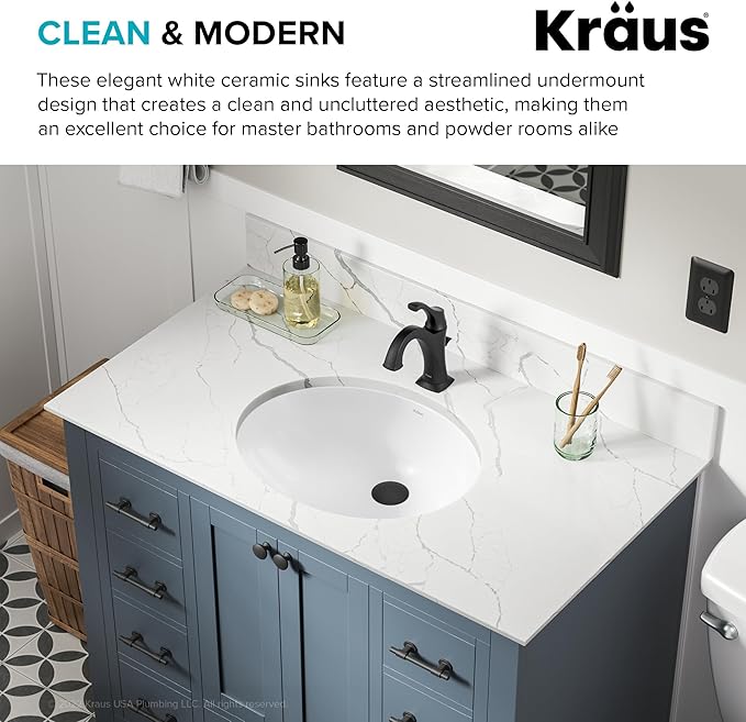 KRAUS Elavo 19.25 in. Oval Porcelain Ceramic Undermount Bathroom Sink in White with Overflow Drain, KCU-272