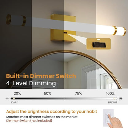 Gold Bathroom Light Fixtures - 23 Inch LED Modern Vanity Lights for Bathroom with Acrylic Shade 14W Dimmable 5CCT Bathroom Sconces Wall Lighting Over Mirror Cabinets(Built-in Dimmer)