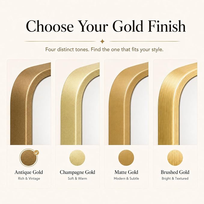 2-Pack 24x36 Inch Antique Gold Rounded Rectangle Vanity Mirrors | Double Vanity or Two Bathrooms, Pair or Separate Use, Iron Frame, Layered Shadow Box Look, Two-Way Mount