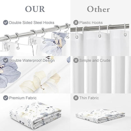 Extra Long 3 in 1 Shower Curtain Set, 72x84 | Extra Long 3 in 1 Shower Curtain Set, PEVA Liner Set & 12 Double Sided Steel Hooks, Waterproof Fabric Bathroom Curtain