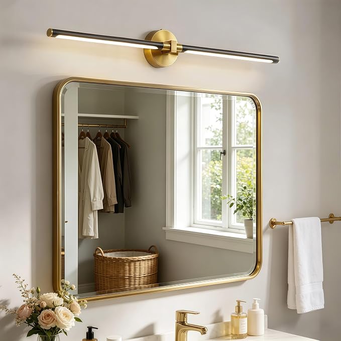 31" Modern Bathroom Vanity Light, Black and Gold Bathroom Light Fixture | Upgraded Bright 18W, 4000K, 360° Rotatable, CRI 90+, Brushed Gold Vanity Lights, LED Bathroom Lighting Fixtures over Mirror